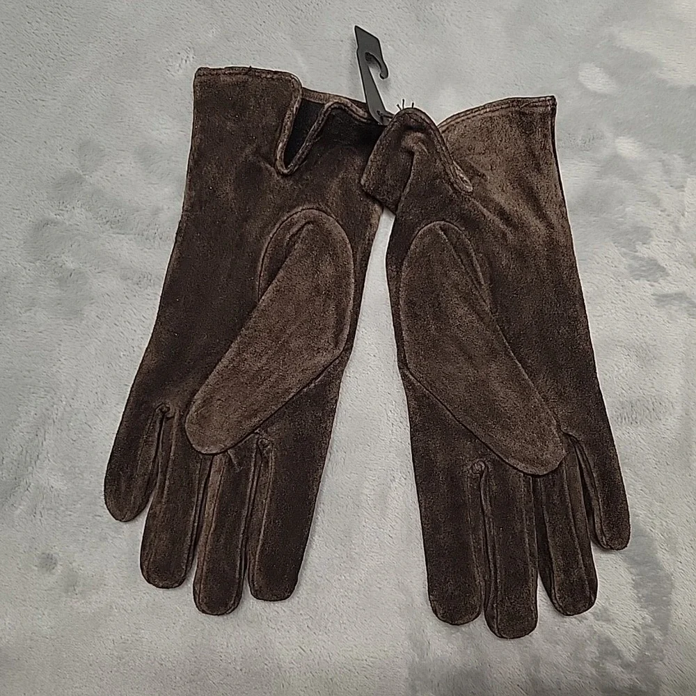 Isotoner Gloves Women Medium Brown Suede Winter Warm Soft Cold Weather Driving - Picture 2 of 6